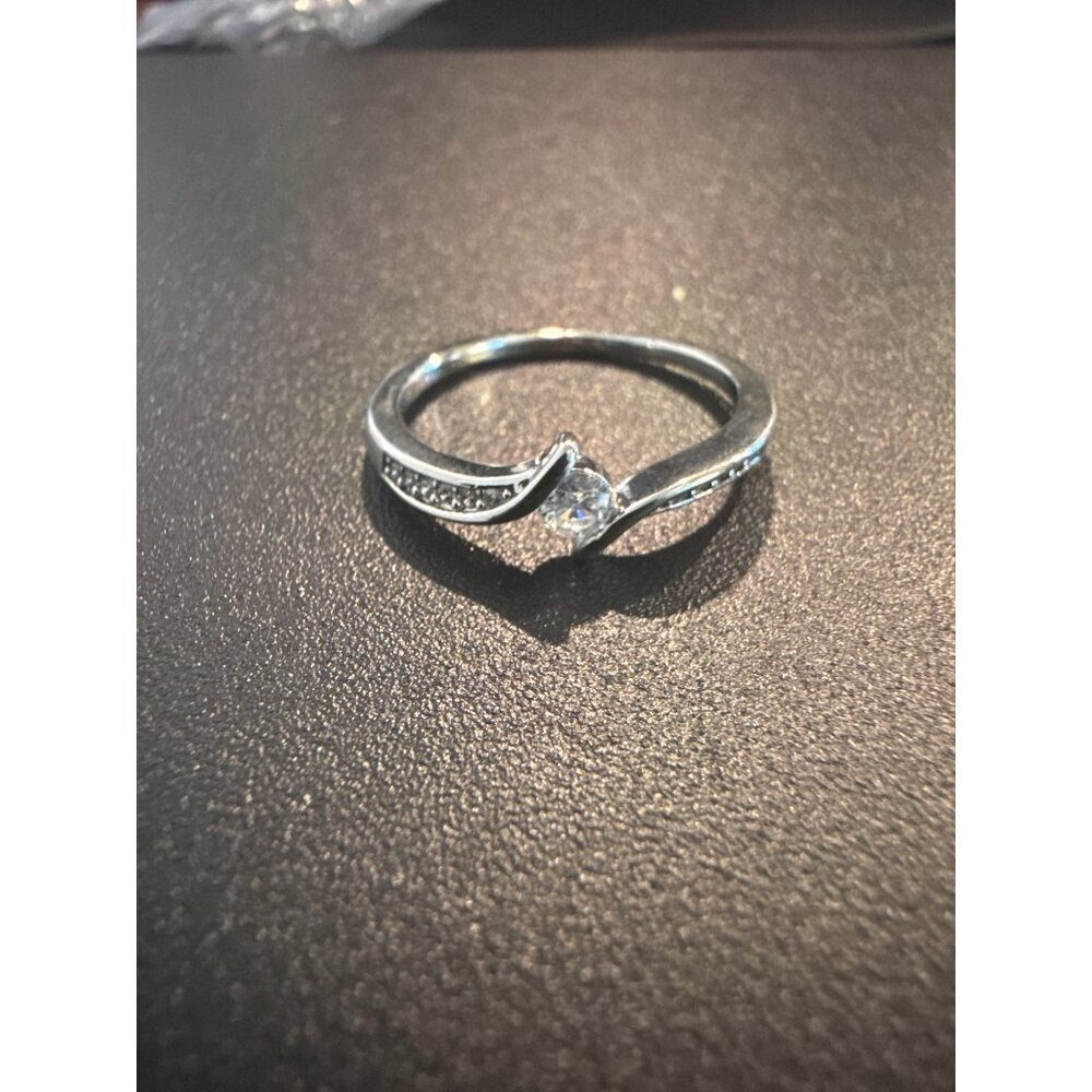 Sterling Silver Plated Twist Engagement Ring With Cubic Zirconia Stone - Picture 4 of 6